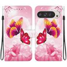 For Google Pixel 9 Pro XL Crystal Texture Colored Drawing Leather Phone Case(Pink Butterflies) - 1