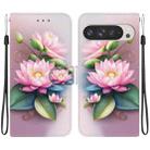 For Google Pixel 9 Pro XL Crystal Texture Colored Drawing Leather Phone Case(Lotus) - 1