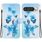 For Google Pixel 9 Pro XL Crystal Texture Colored Drawing Leather Phone Case(Blue Butterflies) - 1