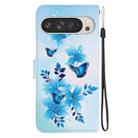 For Google Pixel 9 Pro XL Crystal Texture Colored Drawing Leather Phone Case(Blue Butterflies) - 3