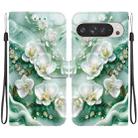 For Google Pixel 9 Pro XL Crystal Texture Colored Drawing Leather Phone Case(Jade Flowers) - 1