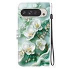 For Google Pixel 9 Pro XL Crystal Texture Colored Drawing Leather Phone Case(Jade Flowers) - 3