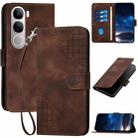 For vivo Y300 / V40 Lite 4G / 5G IDN Grid Butterfly Embossed Pattern Leather Phone Case with Lanyard(Coffee) - 1