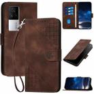 For vivo iQOO 7 India / iQOO Neo5 Grid Butterfly Embossed Pattern Leather Phone Case with Lanyard(Coffee) - 1