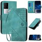 For vivo iQOO 7 India / iQOO Neo5 Grid Butterfly Embossed Pattern Leather Phone Case with Lanyard(Light Blue) - 1