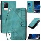 For vivo S9 Grid Butterfly Embossed Pattern Leather Phone Case with Lanyard(Light Blue) - 1
