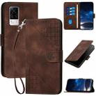 For vivo S9e Grid Butterfly Embossed Pattern Leather Phone Case with Lanyard(Coffee) - 1