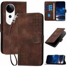 For vivo S19 Pro Grid Butterfly Embossed Pattern Leather Phone Case with Lanyard(Coffee) - 1