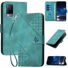 For vivo V21 4G / 5G / V21s Grid Butterfly Embossed Pattern Leather Phone Case with Lanyard(Light Blue) - 1