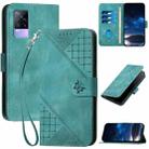 For vivo V21e 4G / Y73 2021 Grid Butterfly Embossed Pattern Leather Phone Case with Lanyard(Light Blue) - 1