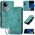 For vivo V50 Grid Butterfly Embossed Pattern Leather Phone Case with Lanyard(Light Blue) - 1