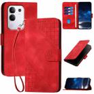 For vivo Y29 4G Grid Butterfly Embossed Pattern Leather Phone Case with Lanyard(Red) - 1
