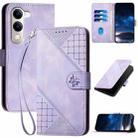 For vivo Y29s 5G / Y04 4G Global Grid Butterfly Embossed Pattern Leather Phone Case with Lanyard(Light Purple) - 1