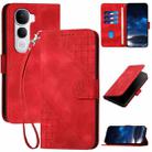 For vivo Y400 Pro 5G Grid Butterfly Embossed Pattern Leather Phone Case with Lanyard(Red) - 1