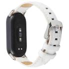 For Xiaomi Smart Band 9 / 8 Silver Metal Connector Genuine Leather Watch Band(White) - 2