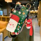 For iPhone 11 Christmas Series Painted Pattern TPU Case with Wristband Holder & Pendant (Green Santa Claus + Snowman Buckle) - 1