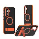 For Samsung Galaxy S25 / S24 5G Dual-Color Skin Feel Magsafe Phone Case with Holder(Orange) - 1