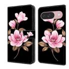 For Google Pixel 9 / 9 Pro Fresh Painted Leather Phone Case(Black Flowers) - 1