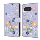 For Google Pixel 9 / 9 Pro Fresh Painted Leather Phone Case(Purple Floral) - 1