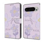 For Google Pixel 9 Pro XL Fresh Painted Leather Phone Case(Dark Purple Flowers) - 1