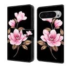 For Google Pixel 9 Pro XL Fresh Painted Leather Phone Case(Black Flowers) - 1