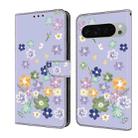 For Google Pixel 9 Pro XL Fresh Painted Leather Phone Case(Purple Floral) - 1