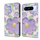 For Google Pixel 8 Pro Fresh Painted Leather Phone Case(Oil Painting Purple Flowers) - 1