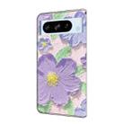 For Google Pixel 8 Pro Fresh Painted Leather Phone Case(Oil Painting Purple Flowers) - 3