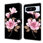 For Google Pixel 8 Pro Fresh Painted Leather Phone Case(Black Flowers) - 1