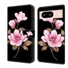 For Google Pixel 8 Fresh Painted Leather Phone Case(Black Flowers) - 1