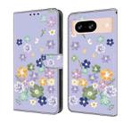 For Google Pixel 8 Fresh Painted Leather Phone Case(Purple Floral) - 1