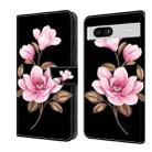 For Google Pixel 8a Fresh Painted Leather Phone Case(Black Flowers) - 1