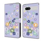 For Google Pixel 7a Fresh Painted Leather Phone Case(Purple Floral) - 1