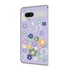 For Google Pixel 7a Fresh Painted Leather Phone Case(Purple Floral) - 3