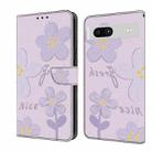 For Google Pixel 7 Fresh Painted Leather Phone Case(Dark Purple Flowers) - 1