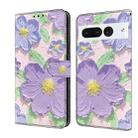 For Google Pixel 7 Pro Fresh Painted Leather Phone Case(Oil Painting Purple Flowers) - 1