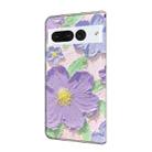 For Google Pixel 7 Pro Fresh Painted Leather Phone Case(Oil Painting Purple Flowers) - 3