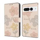 For Google Pixel 7 Pro Fresh Painted Leather Phone Case(Beige Flowers) - 1