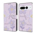 For Google Pixel 7 Pro Fresh Painted Leather Phone Case(Dark Purple Flowers) - 1