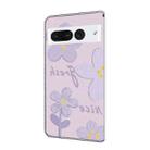 For Google Pixel 7 Pro Fresh Painted Leather Phone Case(Dark Purple Flowers) - 3