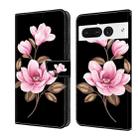 For Google Pixel 7 Pro Fresh Painted Leather Phone Case(Black Flowers) - 1