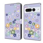 For Google Pixel 7 Pro Fresh Painted Leather Phone Case(Purple Floral) - 1