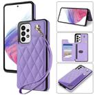 For Samsung Galaxy A52 4G / 5G / A52s 5G Rhombic Dual Buckle Card Slots Phone Case with Lanyard(Purple) - 1