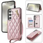 For Samsung Galaxy A54 5G Rhombic Dual Buckle Card Slots Phone Case with Lanyard(Rose Gold) - 1
