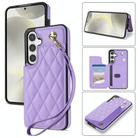 For Samsung Galaxy A54 5G Rhombic Dual Buckle Card Slots Phone Case with Lanyard(Purple) - 1