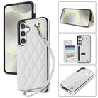 For Samsung Galaxy A14 4G / 5G Rhombic Dual Buckle Card Slots Phone Case with Lanyard(White) - 1