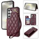 For Samsung Galaxy A16 4G / 5G Rhombic Dual Buckle Card Slots Phone Case with Lanyard(Wine Red) - 1