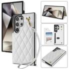 For Samsung Galaxy S25 Ultra 5G Rhombic Dual Buckle Card Slots Phone Case with Lanyard(White) - 1