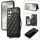 For Samsung Galaxy S25+ 5G Rhombic Dual Buckle Card Slots Phone Case with Lanyard(Black) - 1