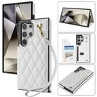 For Samsung Galaxy S24 Ultra 5G Rhombic Dual Buckle Card Slots Phone Case with Lanyard(White) - 1